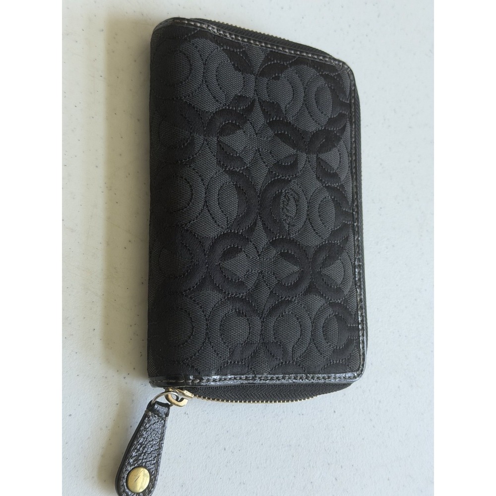 Vintage Coach Signature Stitch Black Op Art Stitched Wallet Card Holder - Picture 14 of 16